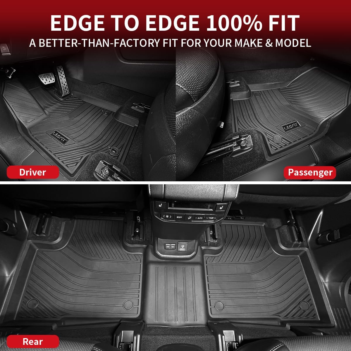 LASFIT Floor Mats&Trunk Mats for Toyota Highlander 8 Seats 2020-2025 2026 (Not for Hybrid), All Weather TPE Floor Liner & Cargo mats for Highlander，Front&Rear 4 Rows mats.
